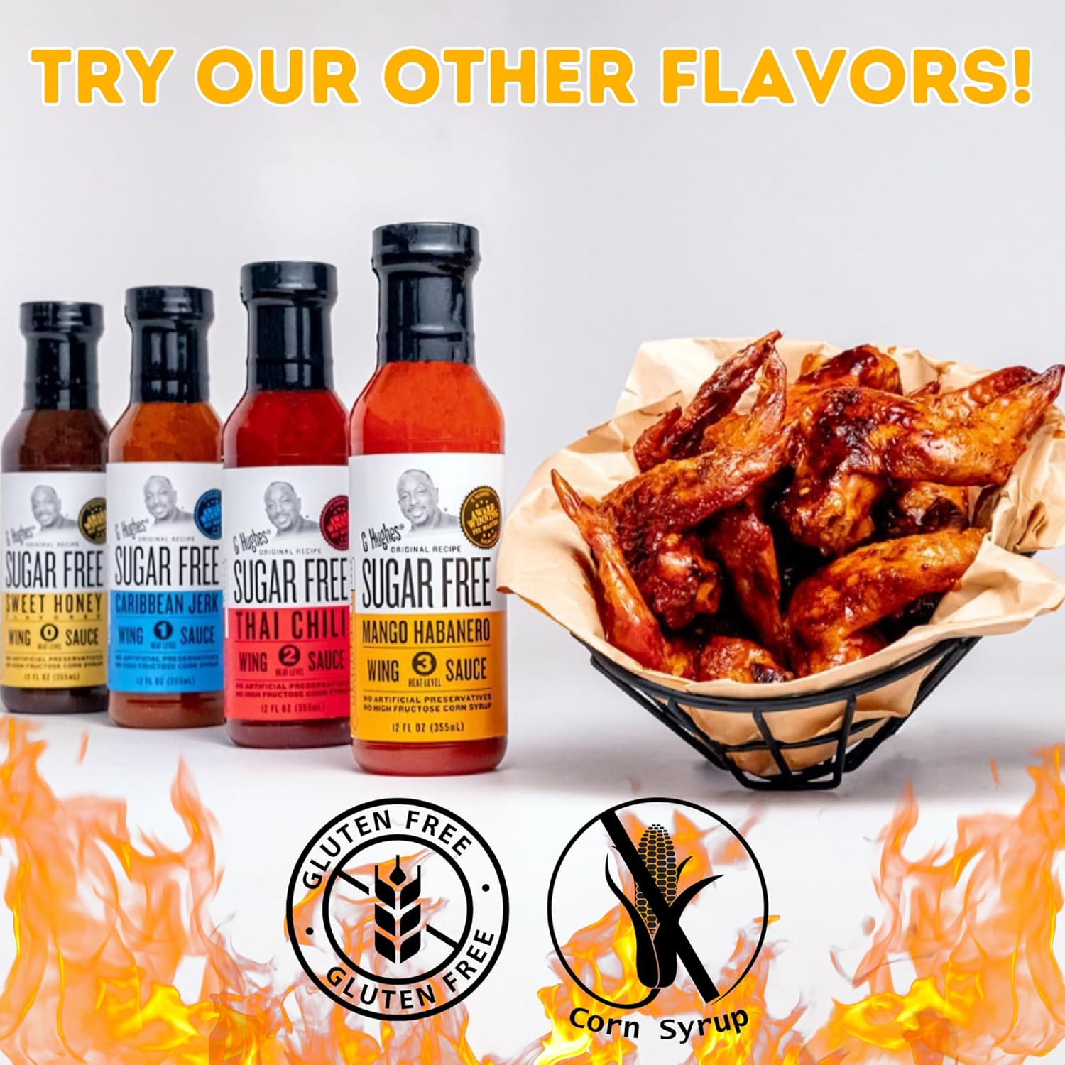G Hughes Sugar Free, Mango Habanero Wing Sauce - Gluten Free Hot Sauce, Sugar Free Sauces, Habanero Hot Sauce, BBQ Sauces, No High Fructose, No Sugar - 12 Oz. (3-Pack)
