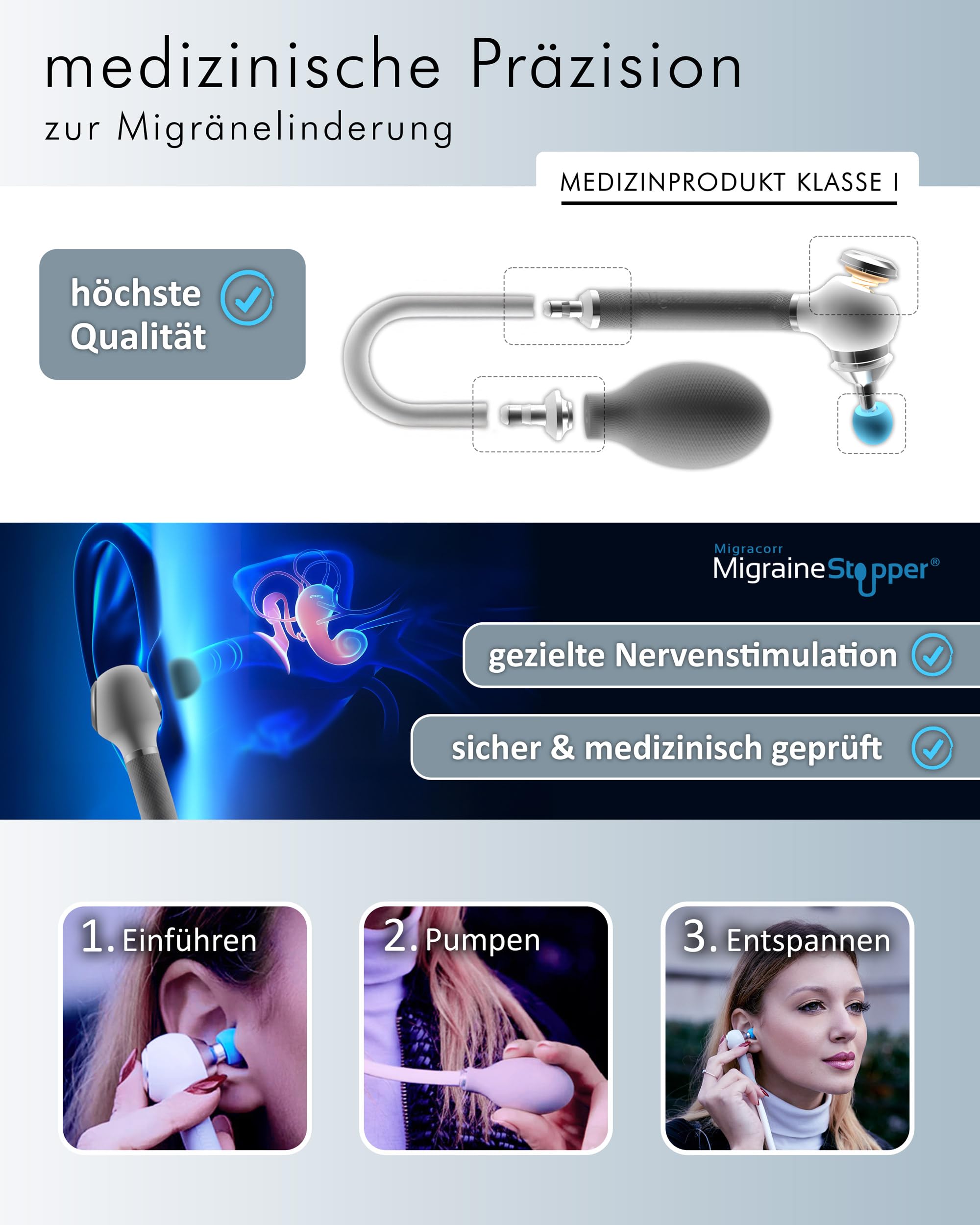 Migraine Stopper – Medizinisches Gerät zur Migränelinderung ohne Medikamente | Migränegerät mit gezielter Nervenstimulation | Alternative zur Migränemaske bei Migräne & Kopfschmerzen