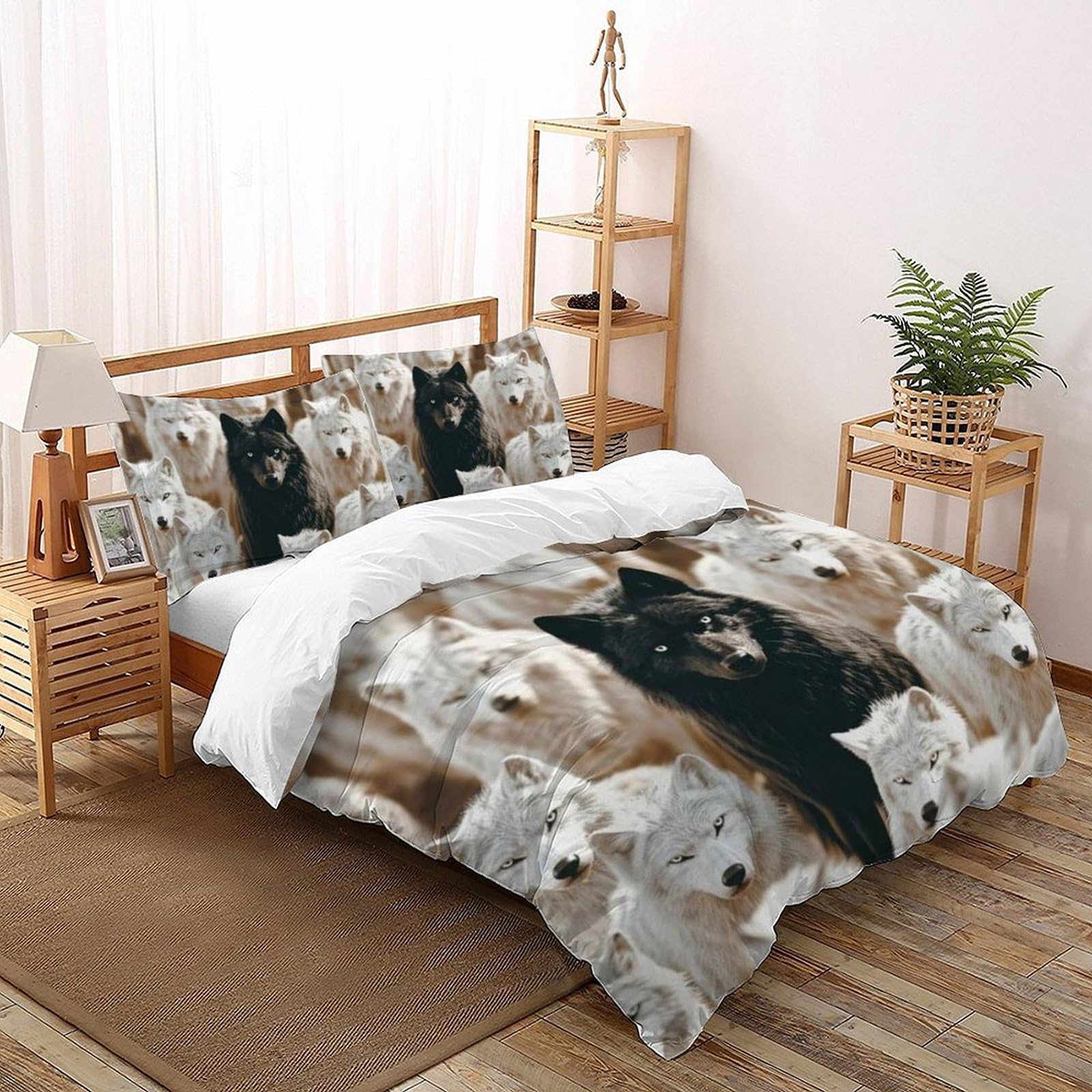 Housse de couette King loup noir en microfibre 220x240cm avec ses taies