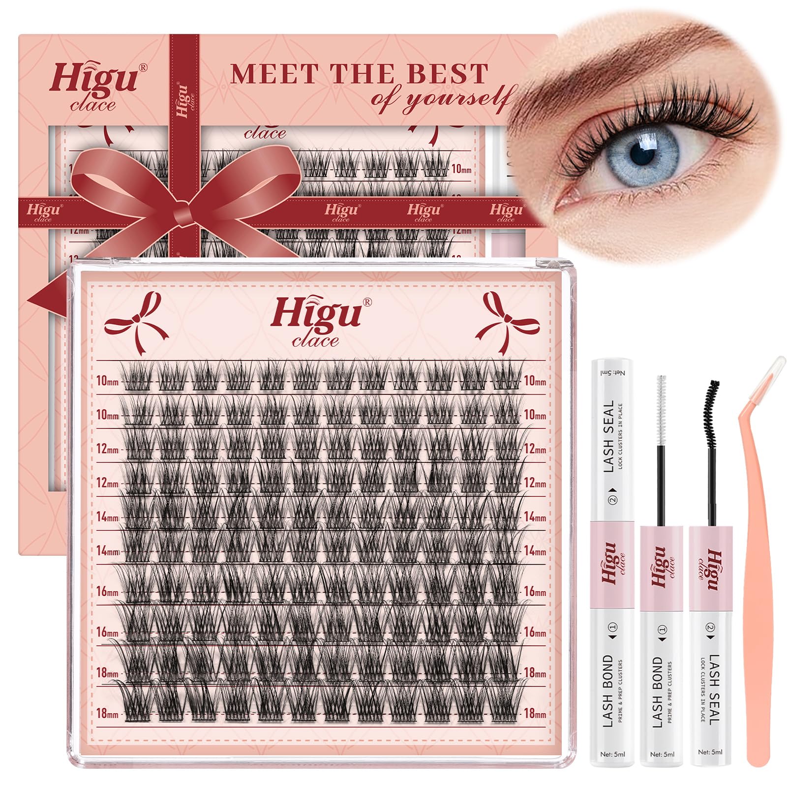 Wispy-Cluster-Lashes Kit 10-18mm, Higu clace Natural Lashes Cluster Kit D curl