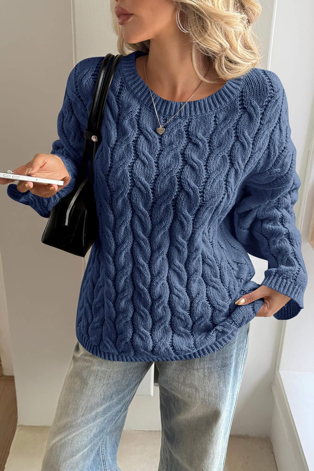 Cicy Bell Womens Oversized Cable Knit Sweaters Long Sleeve Crewneck Chunky Loose Fit Pullover Tops - Image 5