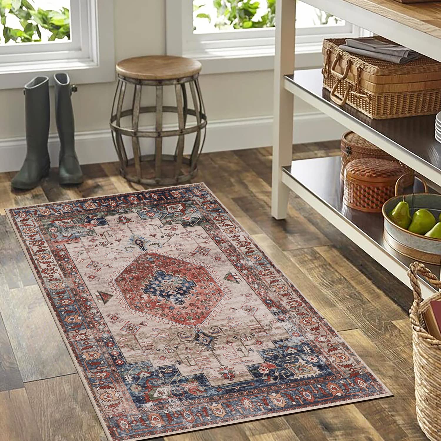 Falflor Area Rug 2'x 3' Vintage Distressed Entryway Rug Non Slip Indoor ...