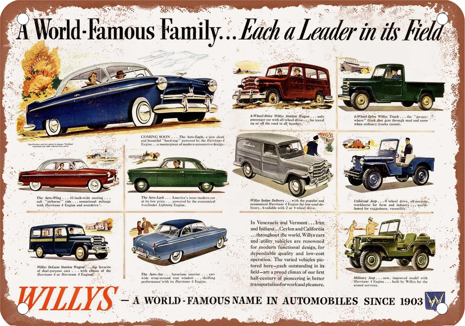 METAL SIGN - 1952 Willys Vintage Ad 01 - Old Retro Rusty Look home decor