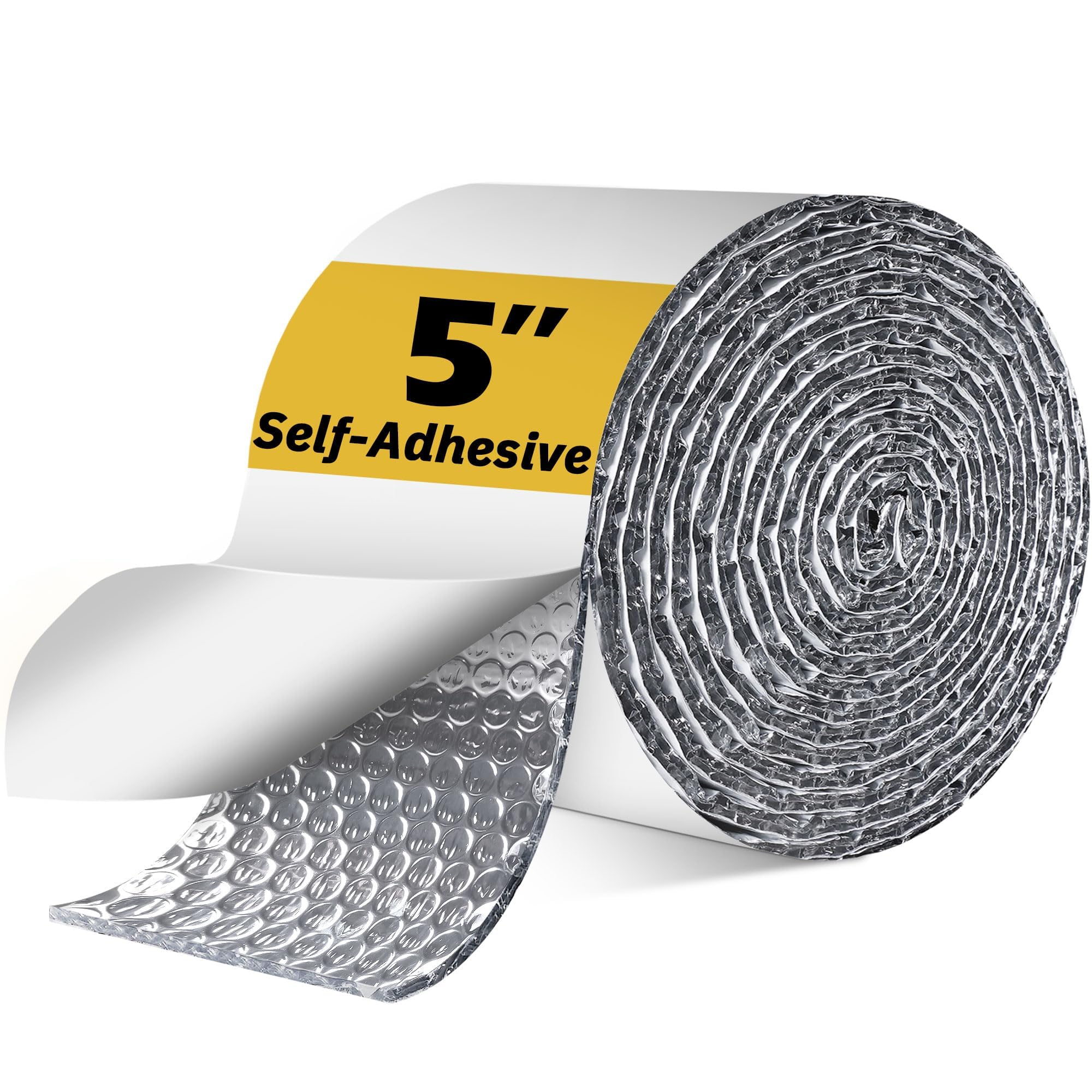 Demedo Aluminum Foil Bubble Wrape With Adhesive Double Bubble Reflective Foil Insulation Tape, Self-Adhesive Ac Pipe Insulation Wrap For Ac Hose, Hvac Duct, Exhaust Hose, Bubble Wrap Insulation For Weatherproof Attics, Windows, Garages -5 Inch