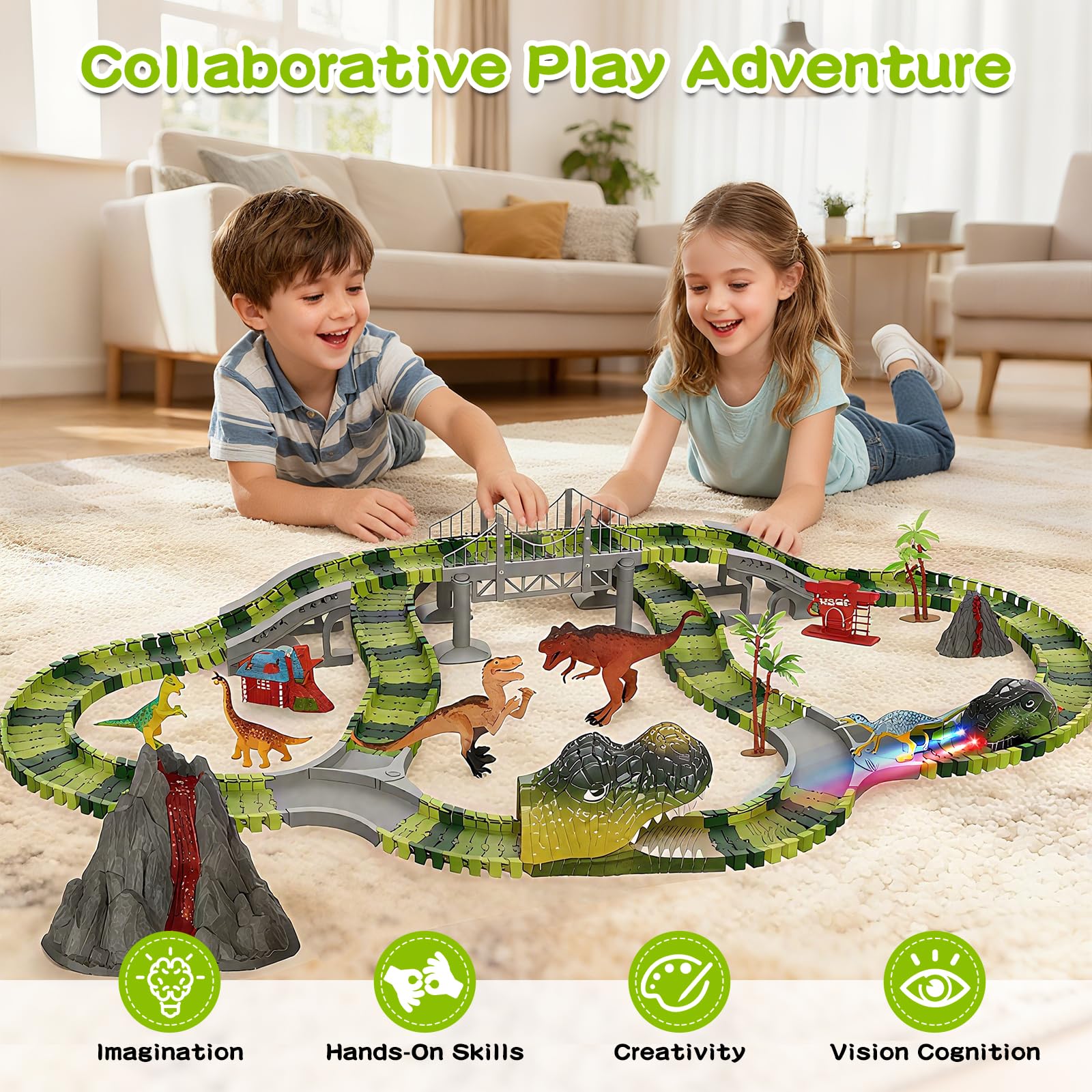 Dinosaur Race Track Set - LED Dino Car for Boys -6 Dinosaur Race Track Set - LED Dino Car for Boys -6