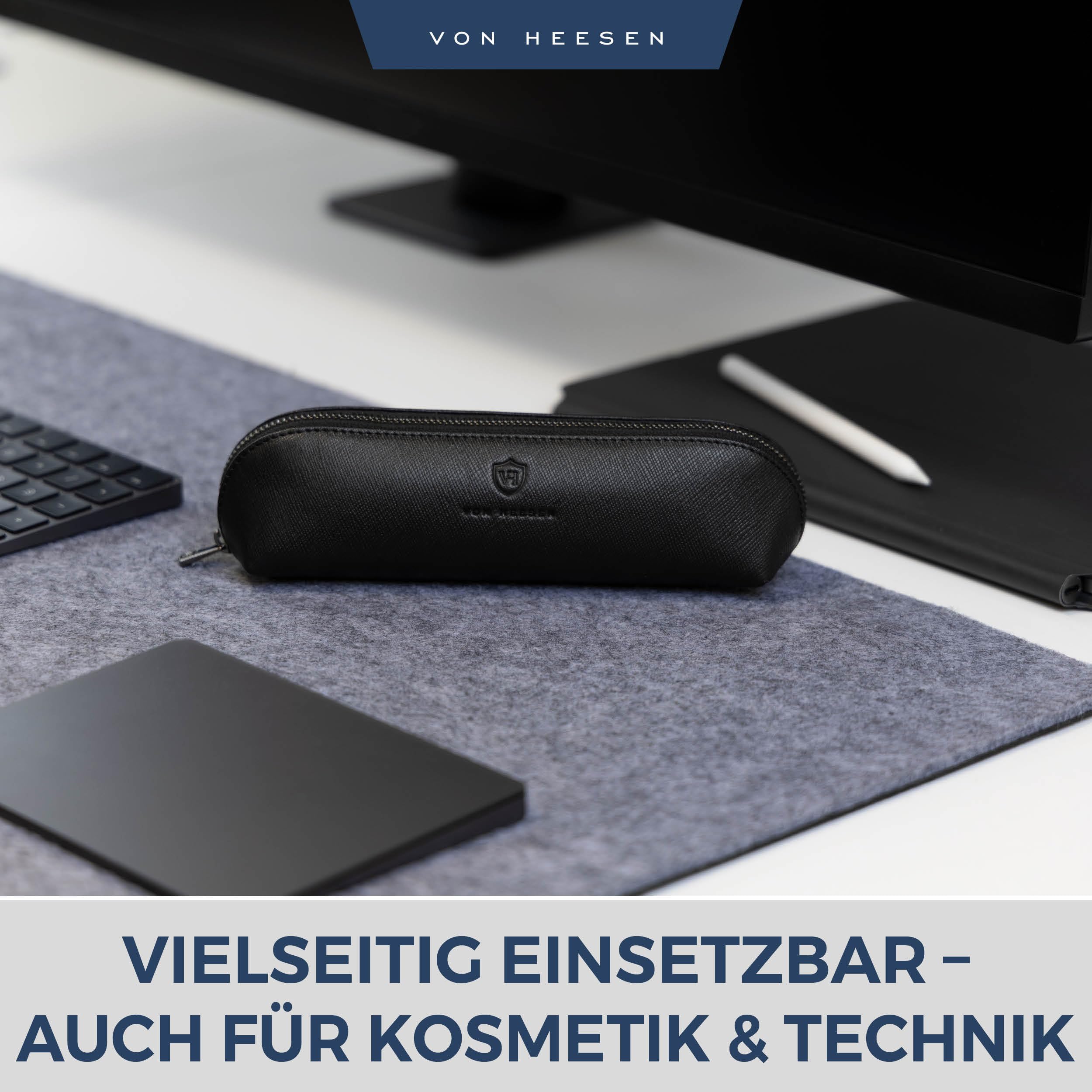 VON HEESEN® Echtleder Federmäppchen Leder Federmappe Etui für Stifte Mäppchen Schule Federtasche Uni Schlampermäppchen (Saffiano)