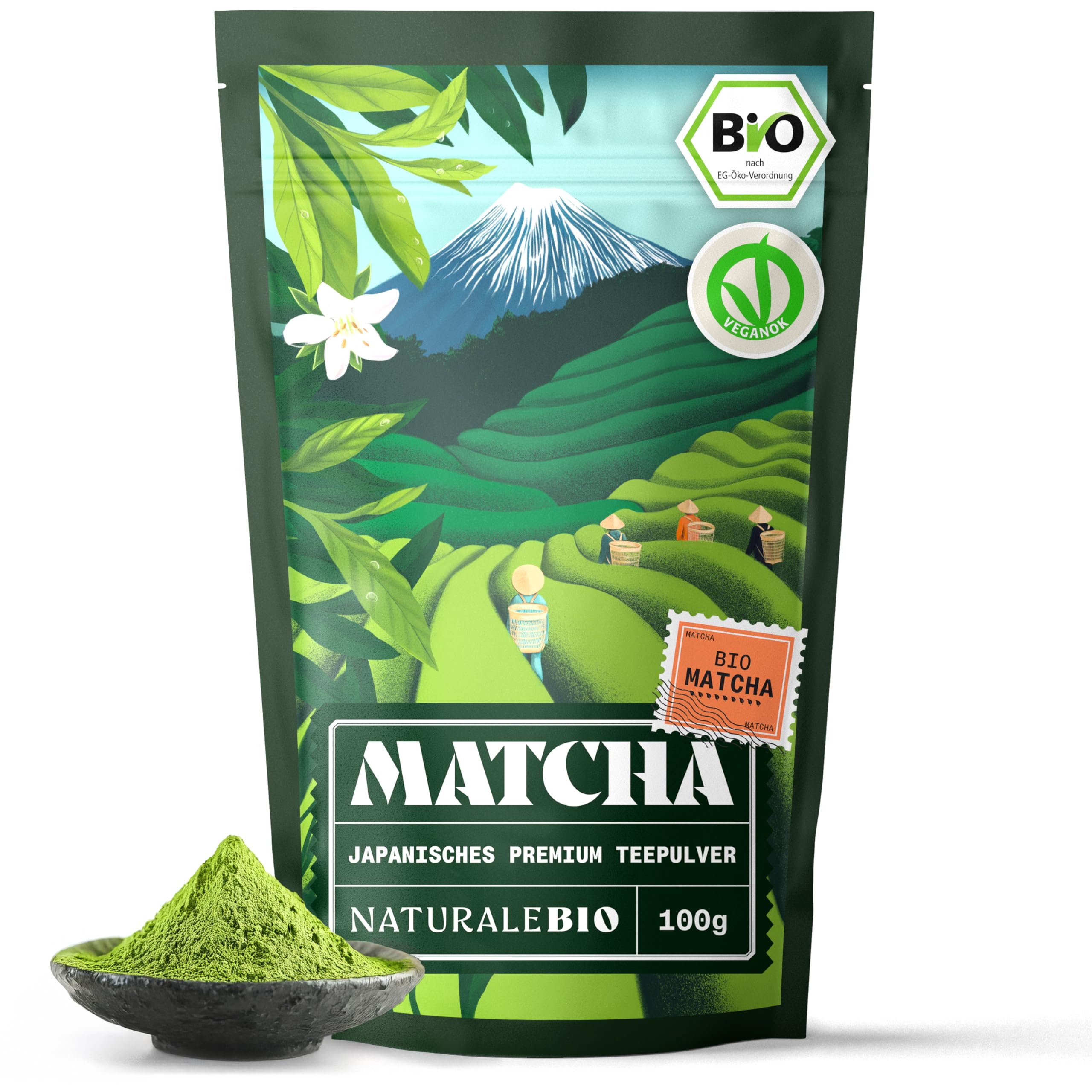 NaturaleBio Matcha Tee Pulver Bio - Premium-Qualität - 100g | NaturaleBio