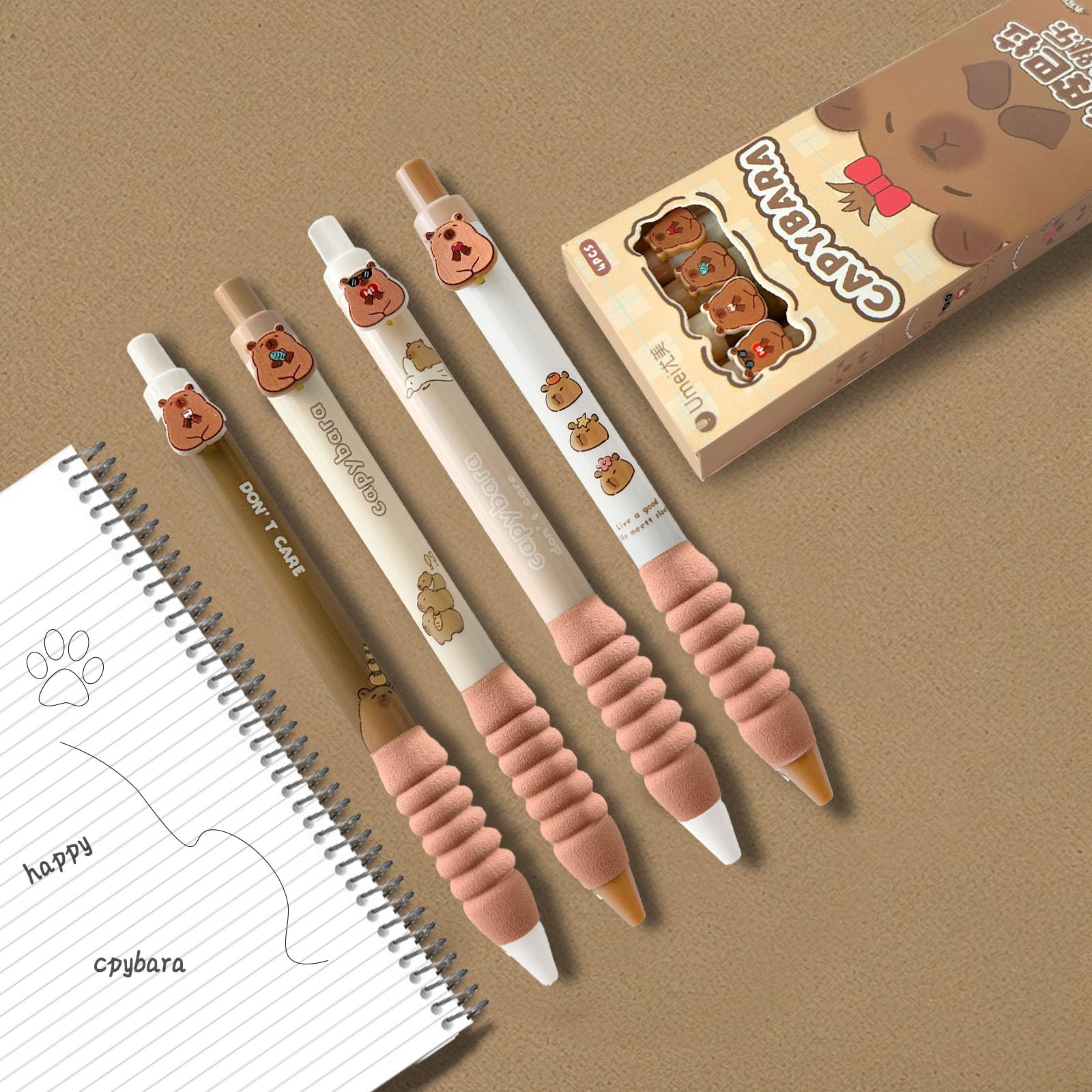 OptiPlay Capybara Pens, 4 Pack Black Fine Tip Ballpoint Pens, 0.5mm, Ideal for Writing Drawing, Marking, Kids - Image 4
