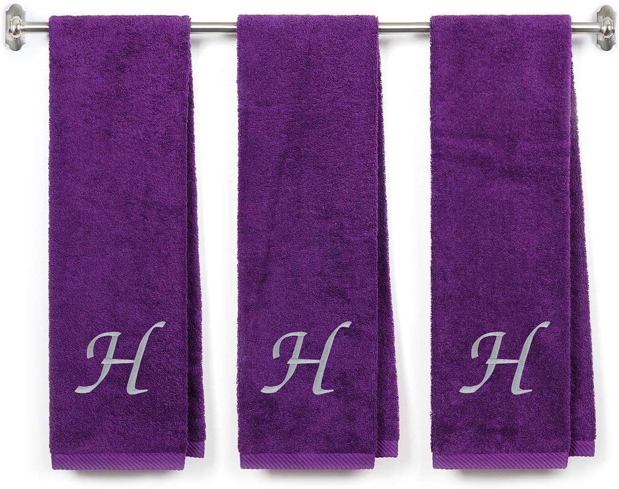 BY LORA Embroidered Terry Cotton Fitness Towel for Men, Women, Girls, Boys - Spa Terry Cotton Gym Fitness Towel - 13 x 44 inches - 3-Pack - White Color Towel - Silver Script Initial A