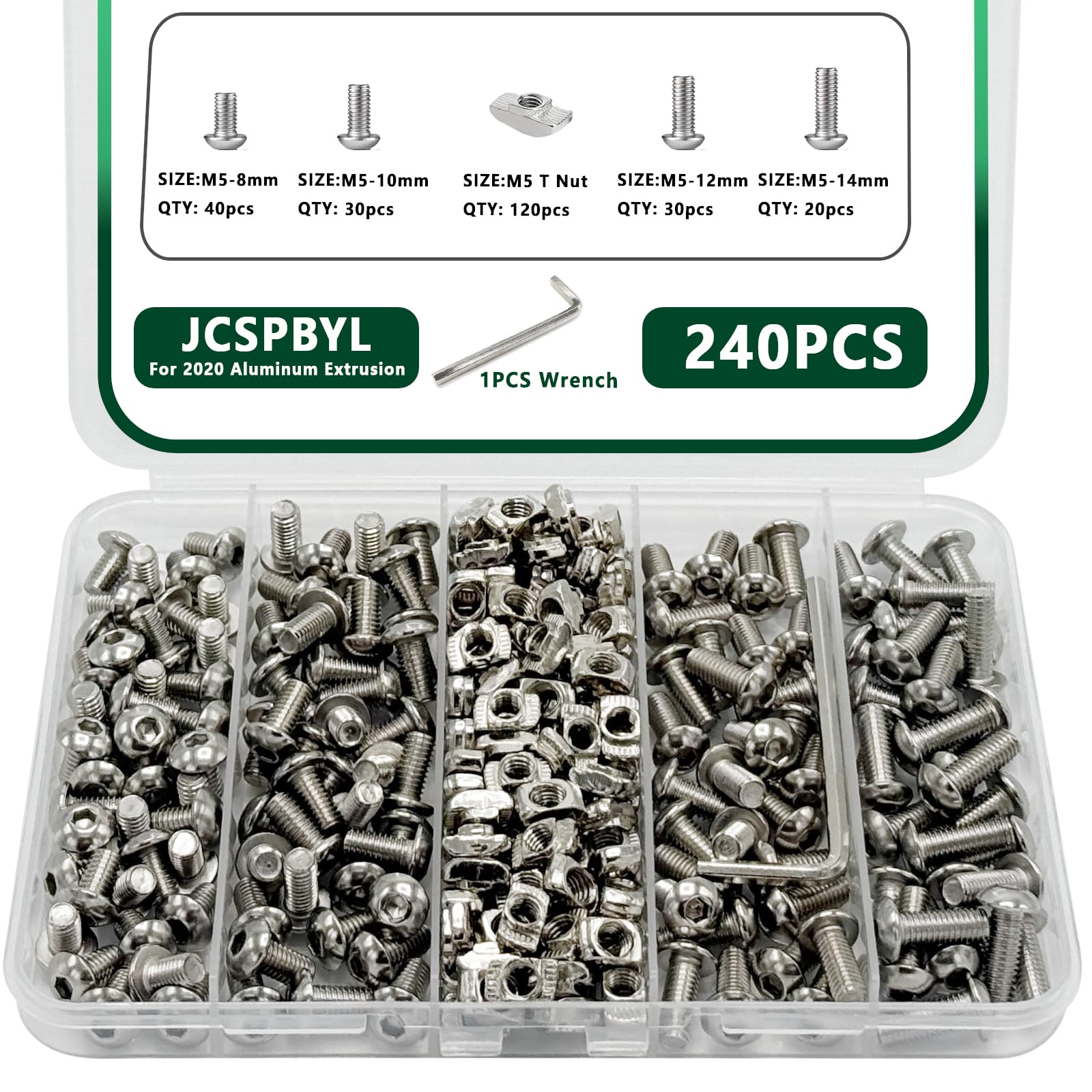 80 pcs M8 T Nut Screws Kit for 4040 4080 Aluminum Extrusion, 26 pcs Black M8x12/16/20mm Hexagon Socket Carbon Steel Screws and 26 pcs M8 Drop in T-Nuts, 28 Washers with Hex Wrench — Amazon image 12