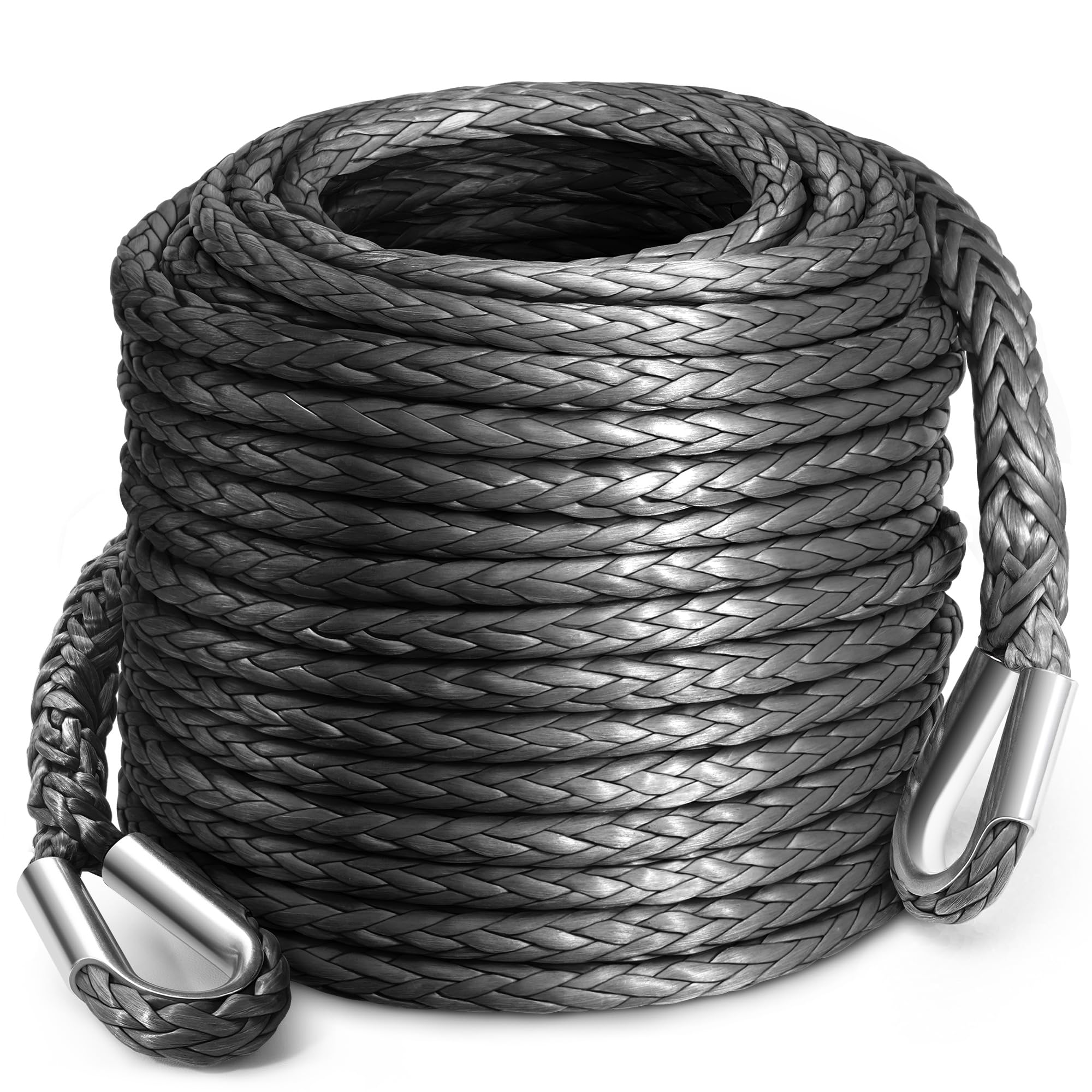 DAYDOOR 3/8'' x 92Ft Synthetic Winch Rope Extension, 26,500 Lbs Winch Extension Rope for Off Road Recovery,Synthetic Extension Line Suitable for ATV UTV SUV (Gray)