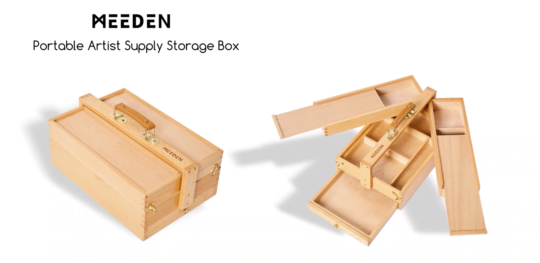 Amazon.co.jp: MEEDEN 収納ボックス 道具箱 ブナ木製 仕切りトレイ付き
