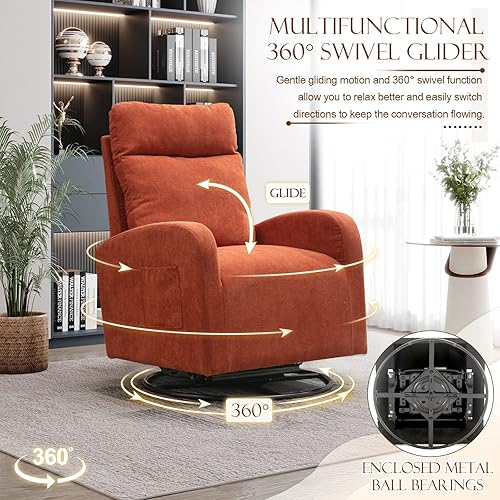 Miniatura 4 de KINFFICT Silla giratoria moderna, mecedora tapizada para el cuarto del bebé, cómoda silla mecedora con respaldo alto con bolsillo lateral y