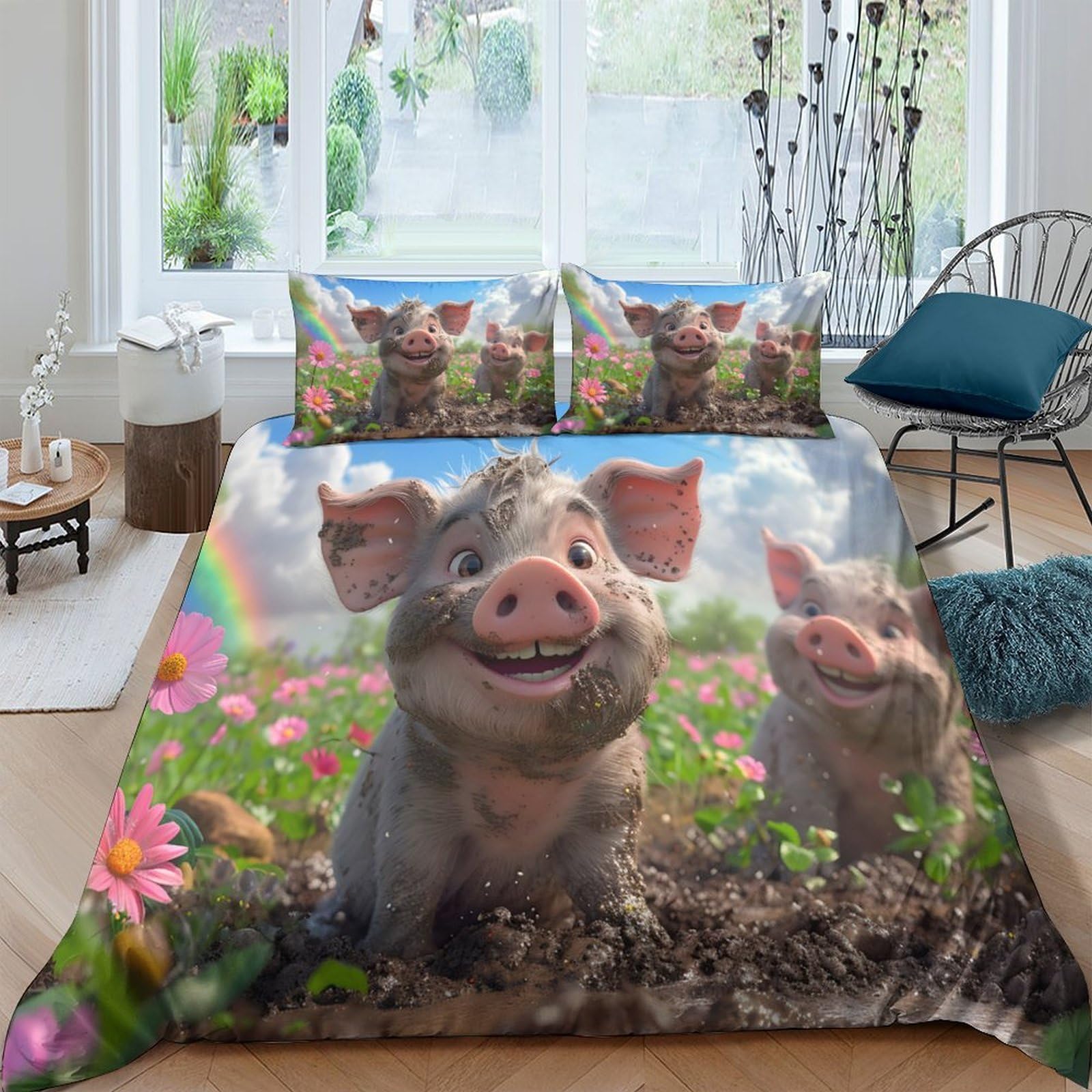 Ctjqhvkz Style-7 3D Printed Cute Pig Fitted Sheet Microfiber Non-Slip Farm Animal Mattress Cover For Bedroom Guest Room Decor Single（135X200cm）