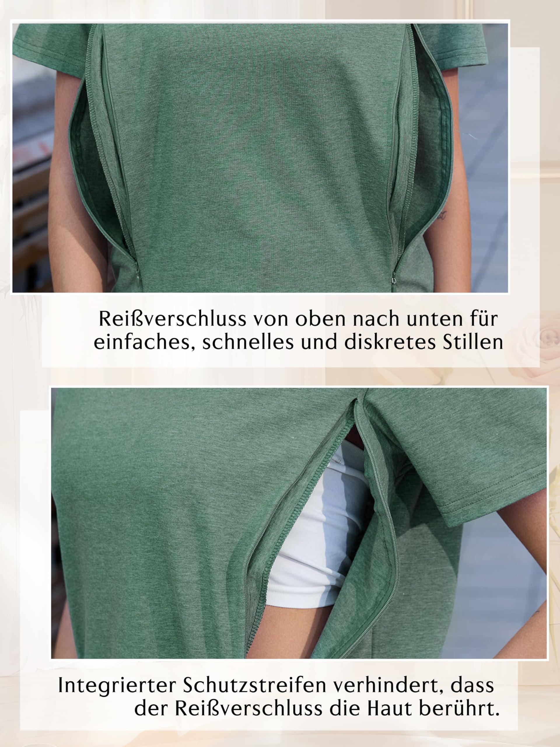 3er/4er Set Stillshirt mit verstecktem Reißverschluss Stillöffnung kurzen Umstandstop Stillen T-Shirt für Schwangere