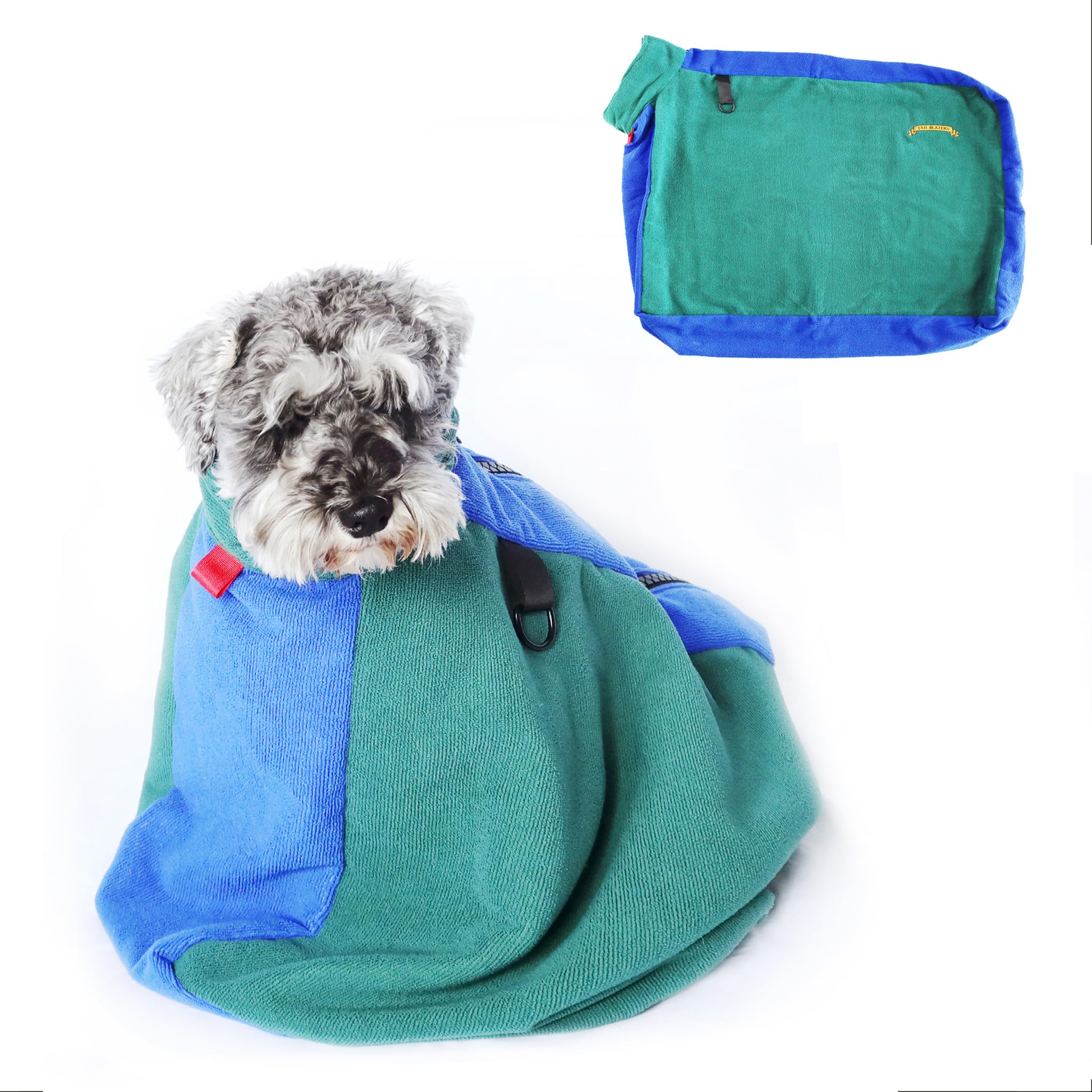TAIL BLAZERS Quality Dog Drying Bag. Keep Dry and Warm After Bath or Walk. Protects Home and Car From Wet and Mud. Extra Soft Microfibre Doggy Towel Bags. Dogs Grooming Accessories. L Plus Green