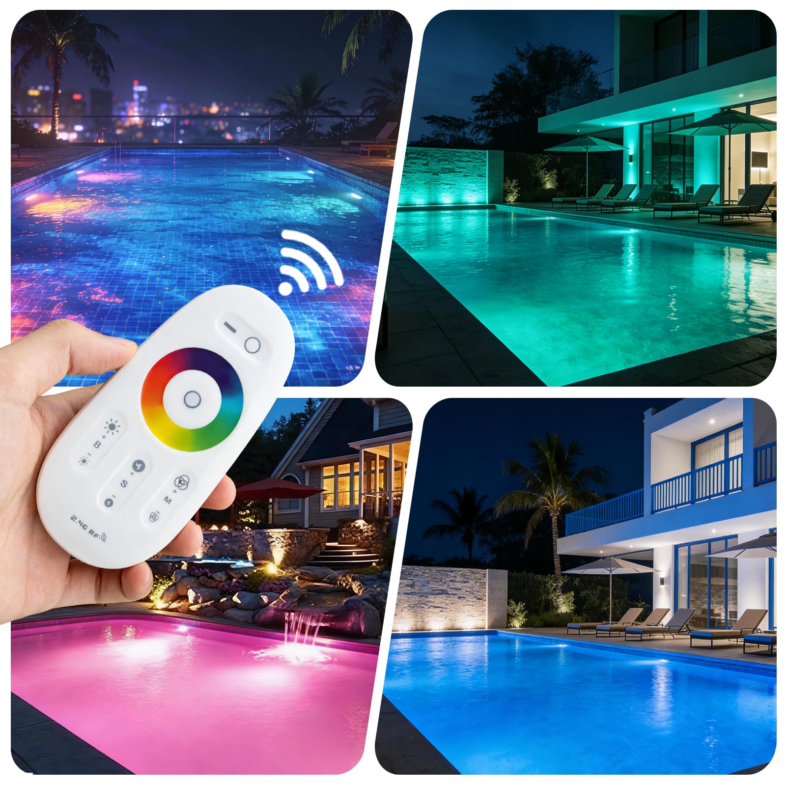LED Poolbeleuchtung， 36W RGB Edelstahl Poolbeleuchtung Extra Flach， IP68 Unterwasserscheinwerfer Poolscheinwerfer mit Fernbedienung [24V]