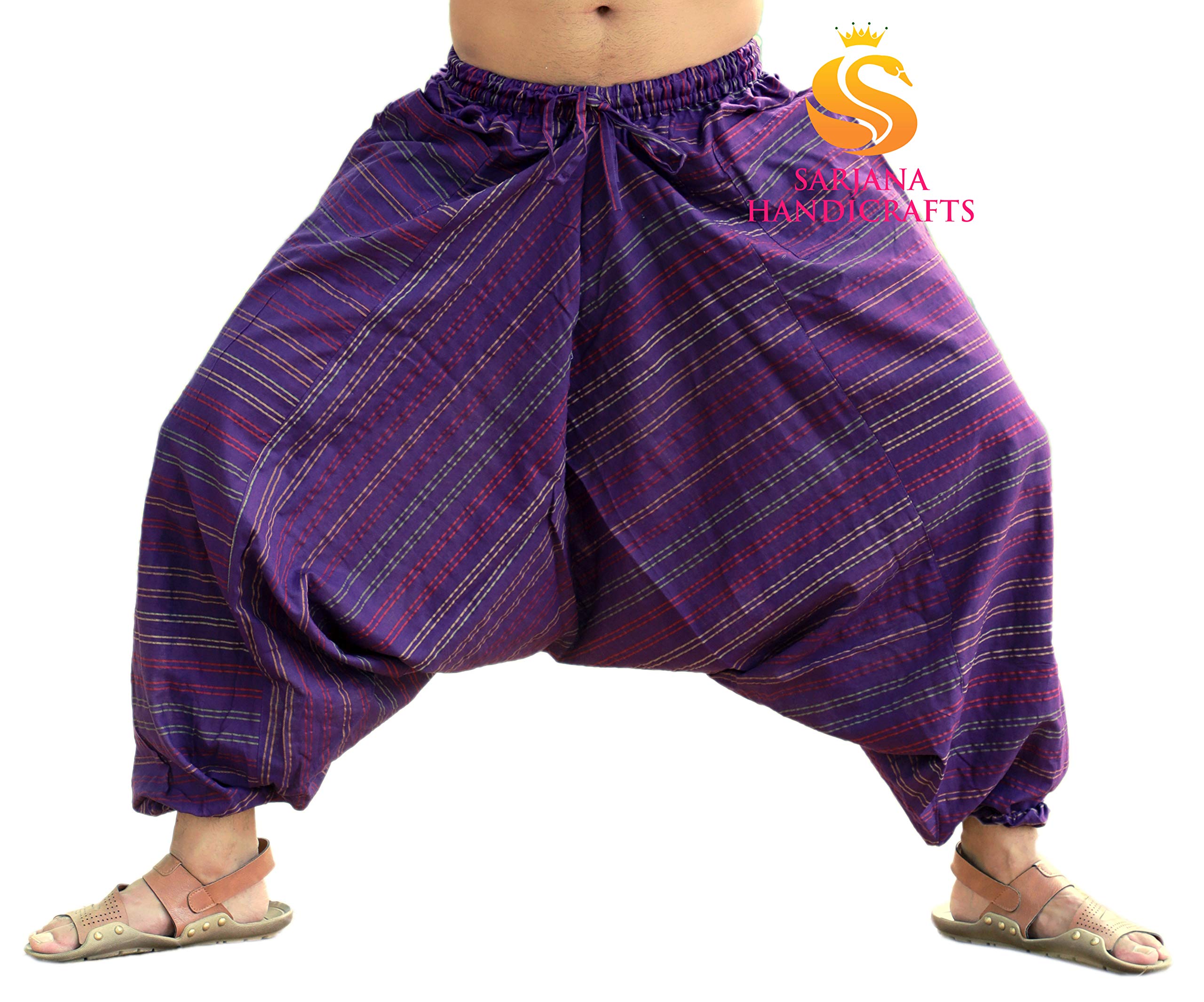 SARJANA - Pantalones hippie de algodón para hombre, para danza, yoga, tiro caído, Violeta intenso, talla única