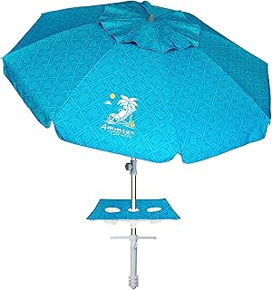AMMSUN Beach Umbrella with Sand Anchor & Table Tray, Portable Heavy Duty Beach Umbrellas, 6.5ft Sun Outdoor Umbrella, UV 5... Price In India