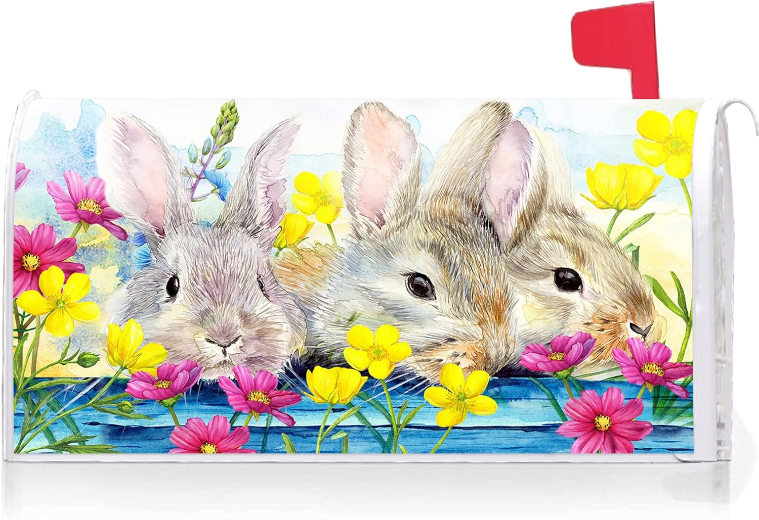 Texupday Easter Bunnies Mailbox Covers with Magnetic Strip Flower Decoration Mailbox Wraps Post Letter Box Cover Standard Size 18" X 21" for Garden Outdoor Yard Decor