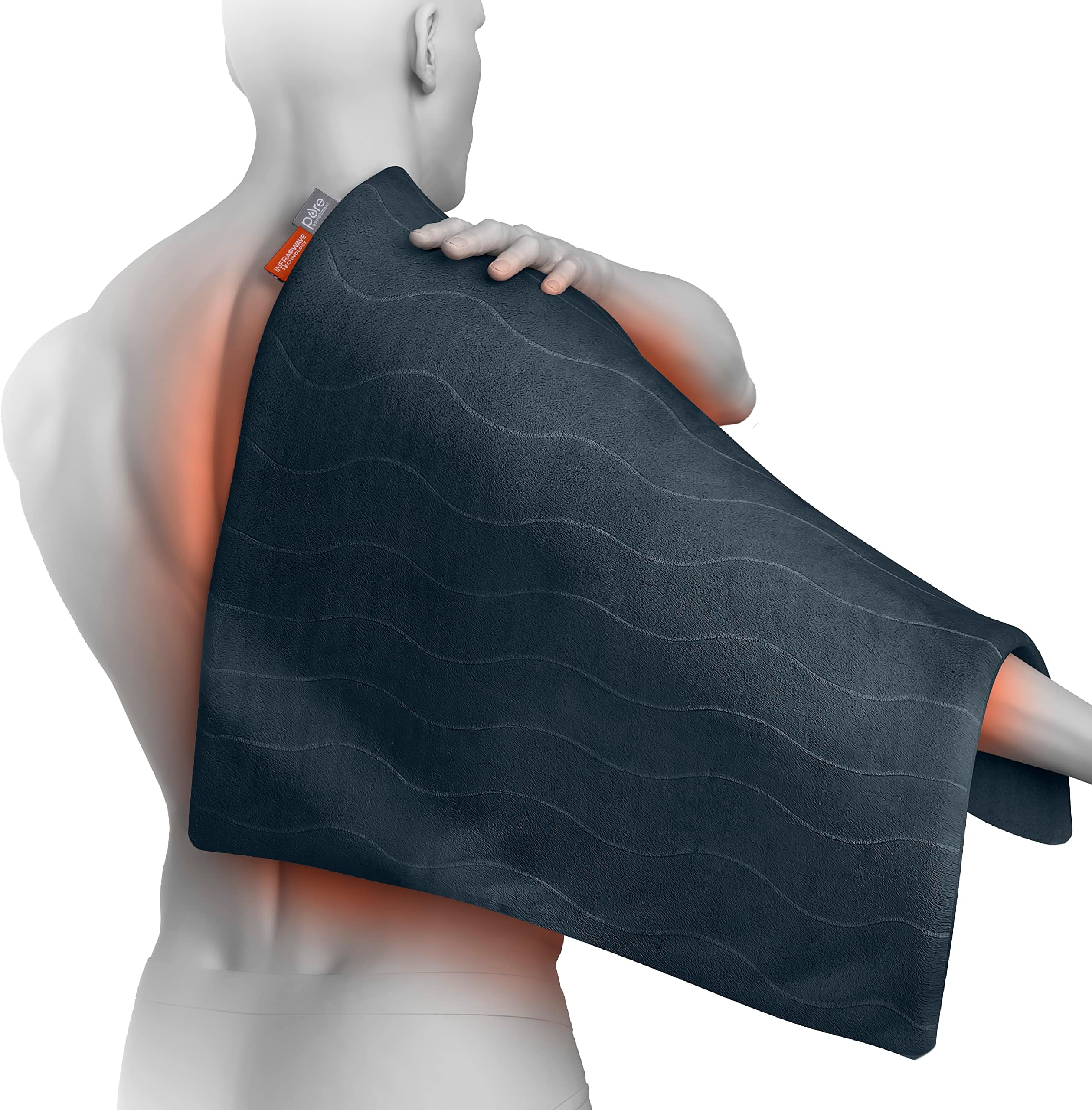 PureRelief Pro Far Infrared Ultra-Wide Heating Pad - Muscle Relief for Back, Neck, Shoulder, & Knee Pain in Athletes, 4 Heat Settings, Dry/Moist Heat, 20” x 24” Wide Size (Iron Gray)
