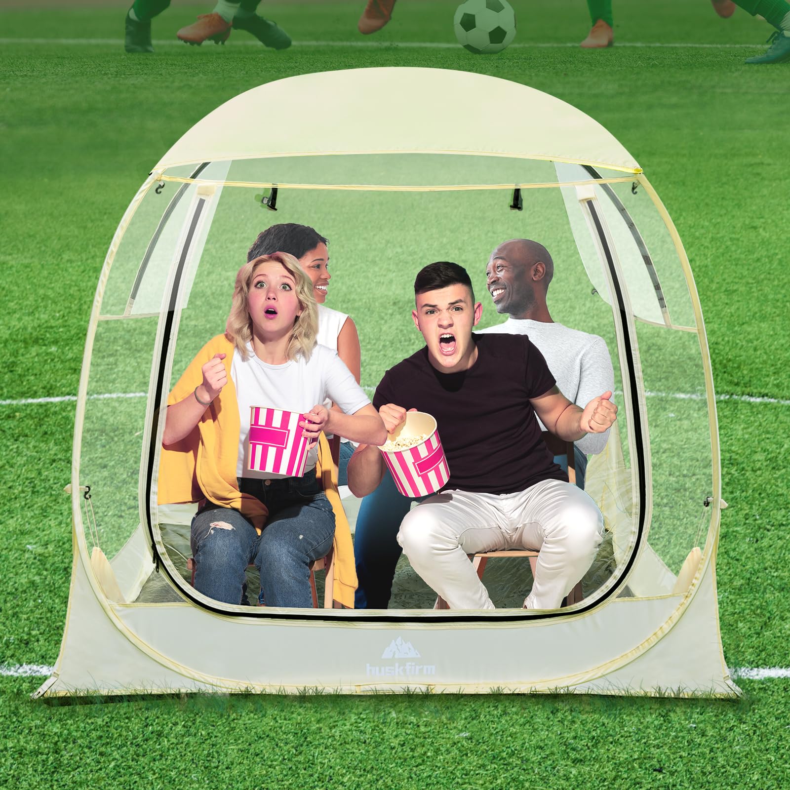 Huskfirm Sports Tent for 1-6 Person Weather Pod Rain Tent Soccer Tent Outdoor Clear Tent with Removable Top Cover and Floor