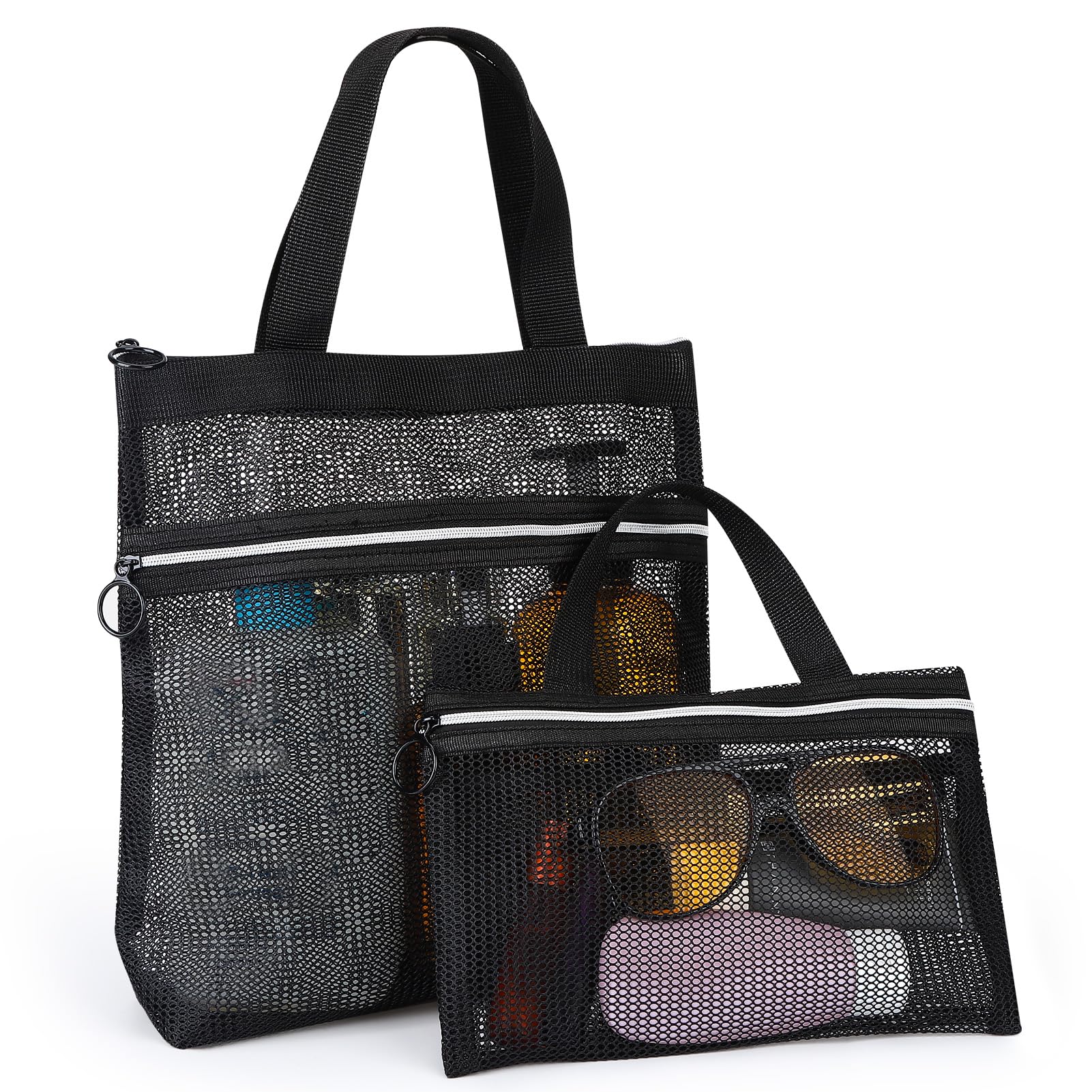 saerryor 2 Pcs Mesh Shower Bags, Quick Dry Portable Tote Bag with Zipper and Pockets