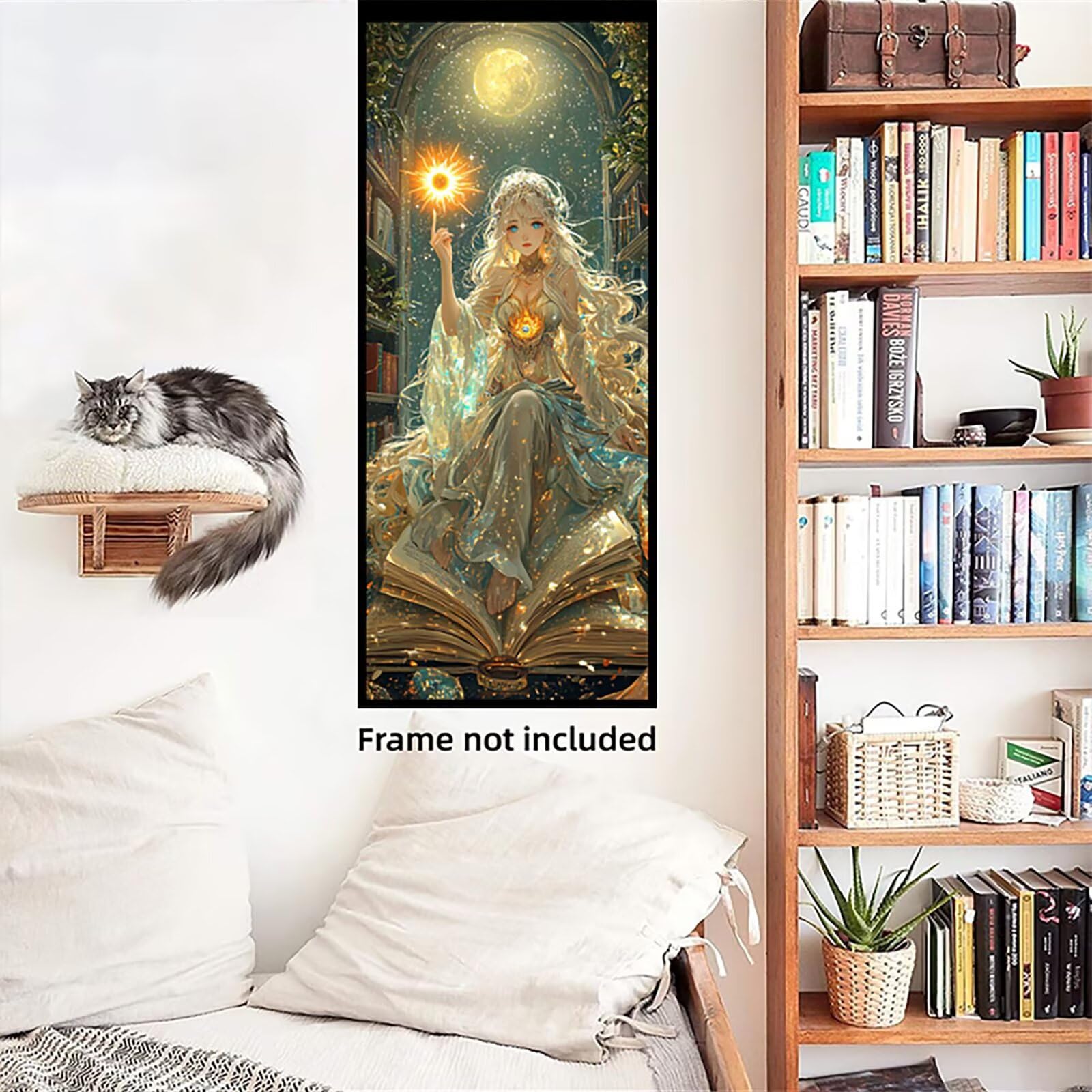 Malen Nach Zahlen 50x150cm Leinwand Göttin Malen Nach Zahlen Erwachsene mit Ohne Rahmen, DIY Kreativ Set für Erwachsene mit Pinseln und Acrylfarbe, Zimmer Deko Mond Landschaft Geschenk, P0M-254