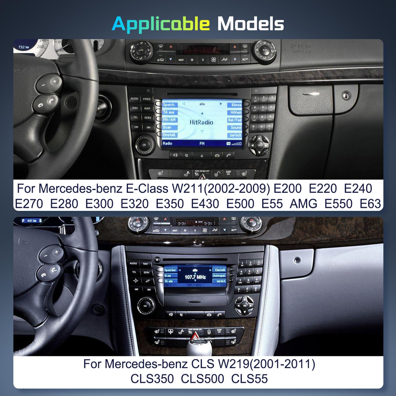 Hodozzy 2G+64G Autoradio für Mercedes-Benz E-Klasse W211 CLS-Klasse W219 mit Wireless Carplay Android Auto, 2 Din Radio 7 Zoll Touchscreen mit Navi Bluetooth WiFi DSP FM/RDS Canbus Rückfahrkamera