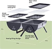 Vista 2 de AGG Portable Charcoal Grill with Lid - 2-in-1 Tabletop BBQ & Griddle Combo - Compact Mini Barrel Grill for Camping, Balcony & Tailgating - Includes