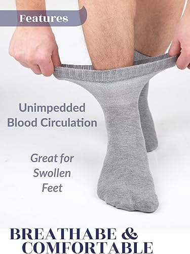 Miniatura 5 de Hugh Ugoli Calcetines de bambú sueltos para diabéticos para hombre, puntera suave sin costuras y calcetines que no se atan, anchos, delgados y