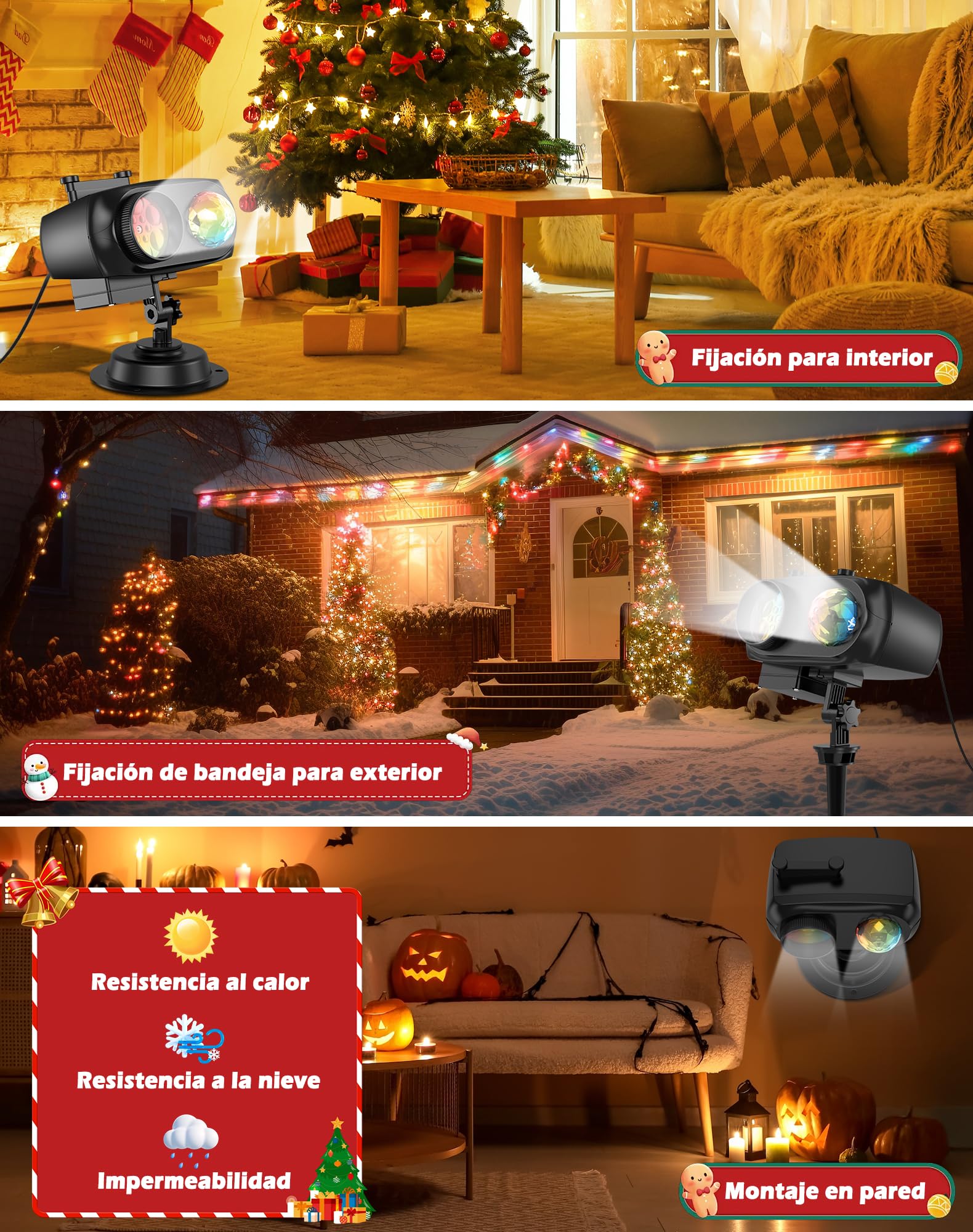 Proyector Navidad Exterior, Luces Proyector Navidad de 12 Diapositivas, Luces Halloween Decoracion, con Control Remoto, para Halloween, Regalos, Fiestas, Boda