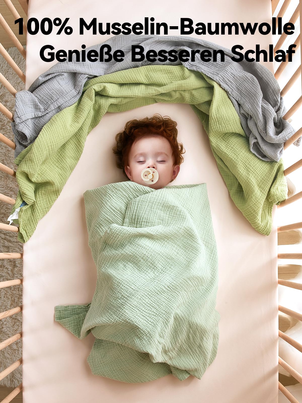 TILLYOU Set di 3 panni in mussola per bambini, 75 x 100 cm, coperta in mussola per bambini, 100% cotone, colore: grigio verde