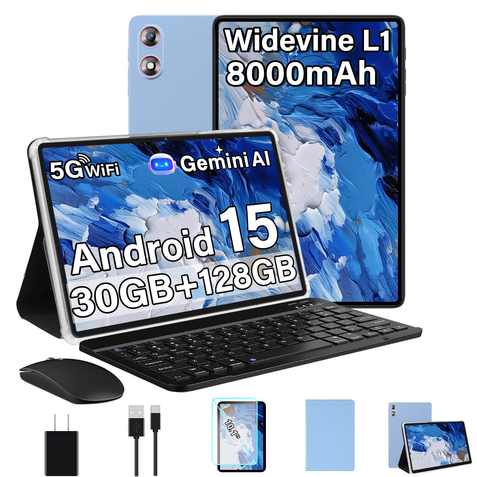 2026 Android 15 Tablet with Gemini AI, 30GB+128GB+1TB Expand, 10.1