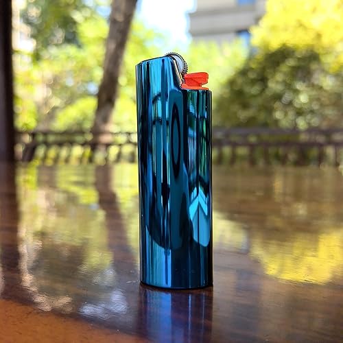 Miniatura 28 de Funda para Encendedor de Metal con Superficie Espejo Color Azul para Encendedor BIC Tamaño Completo Tipo J6 Azul,Dorado,Púrpura,Arco