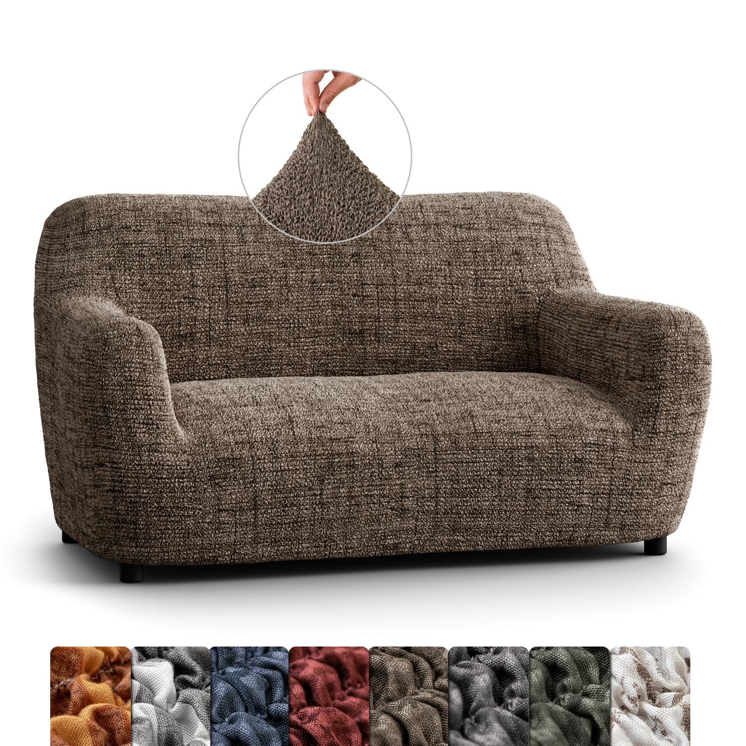 Menotti Vittoria Choco 2 Seater Couch Cover - Loveseat Slipcovers - Soft Fabric Sofa Cover - Stretch Elastic Furniture Protector For Pets - Microfibra Printed - (2 Seater Sofa)