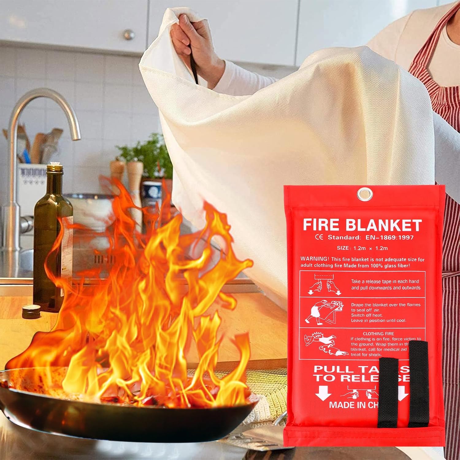 Jerify 12 Pack Fire Blanket for Home Emergency Fire Blanket 47 x 47 Inch Kitchen Fire Suppression Blanket Fiberglass Fire Blanket Flame Retardant Protection and Heat Insulation (Red)