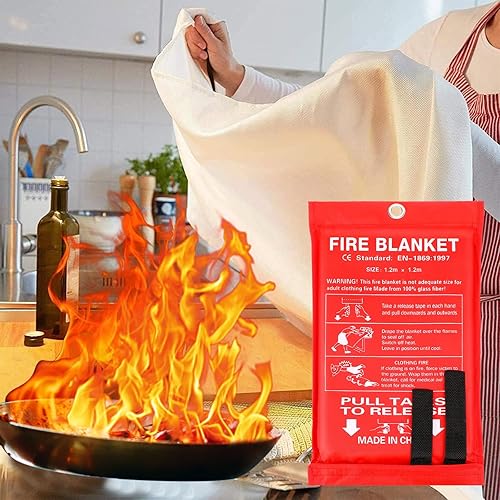 Vista 5 de Jerify Paquete de 12 mantas de fuego para el hogar, manta de emergencia contra incendios de 47 x 47 pulgadas, manta de fibra de vidrio, protección