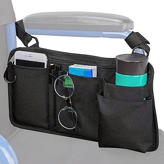 Tasche für Rollstuhl, Reise-Organizer mit Getränkehalter, Rollstuhl-Armlehnentasche, für Handy, Geldbörse, Reisen, Outdoor, elektrische Rollstuhlrückseite