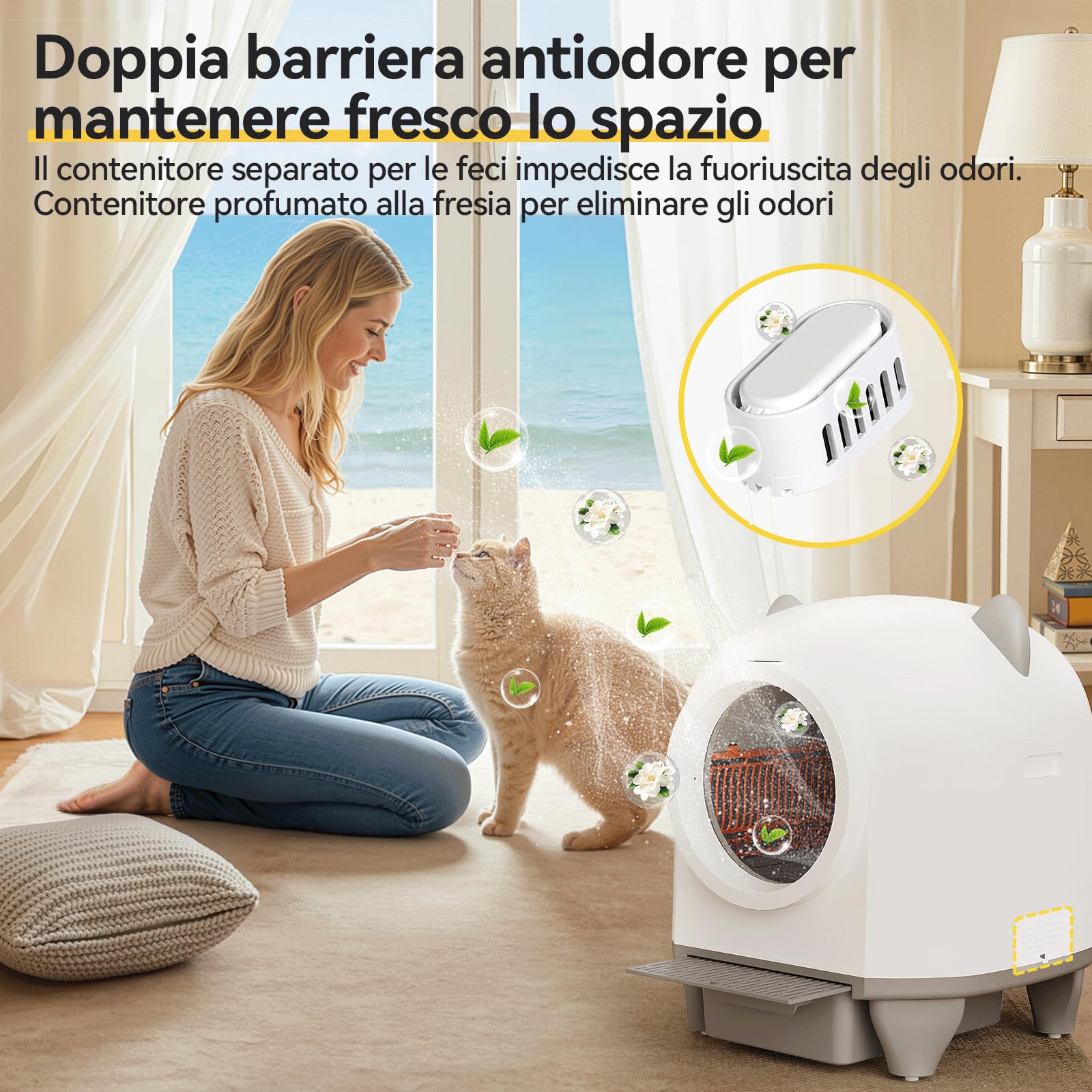 TRIUMPHKEY lettiera gatto autopulente, lettiera autopulente per gatti xxl da 90L con controllo APP/protezione anti-intrappolamento/sistema di deodorizzazione/cat litter box, per famiglie con più gatti