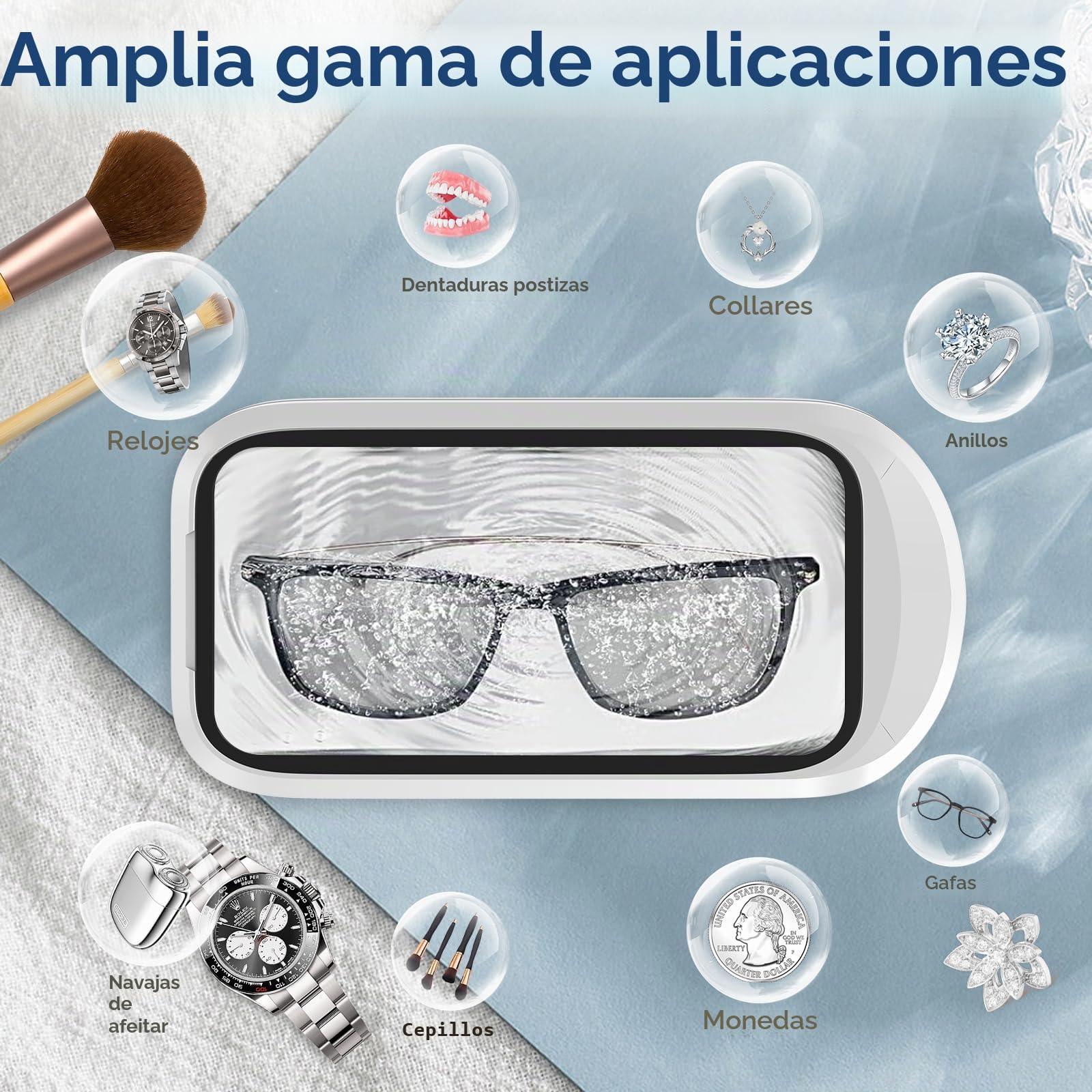 Limpiador Ultrasonidos 49000Hz, 600mL Limpiador Gafas Ultrasonico Profesional con Pantalla LED, Dentaduras Ultrasonidos con 4 Temporizador, para Gafas Joyas Anillos Relojes Dentaduras