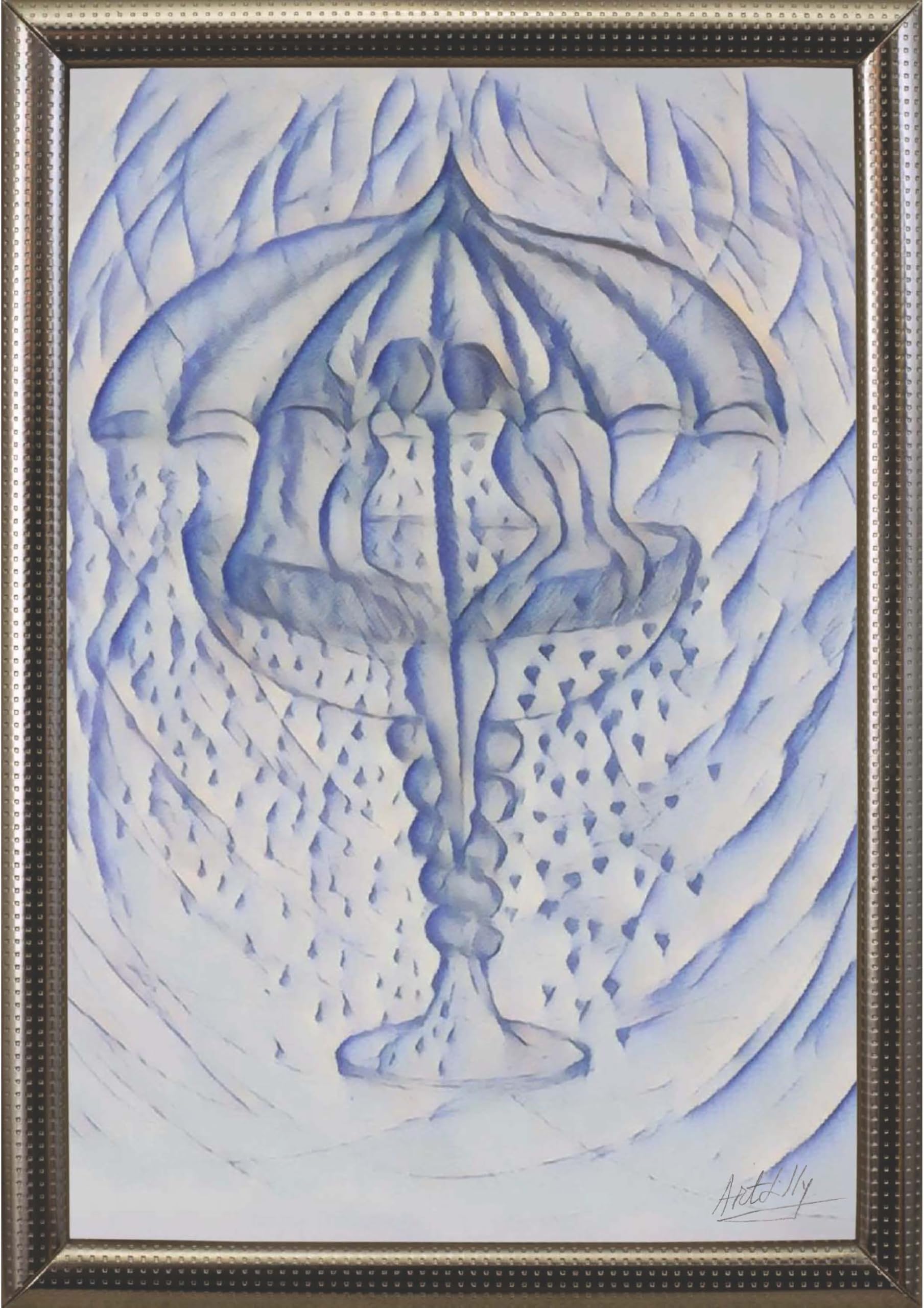 Dessin original composition conceptuelle bleu ArtLilly déco A4