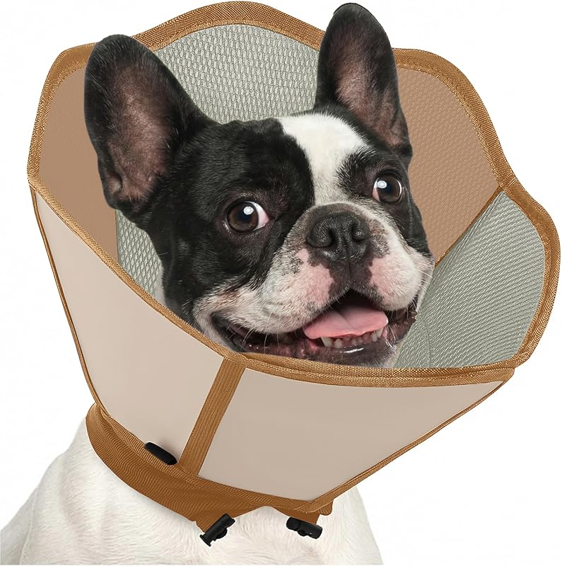 Colar Elizabetano para Cães AOFITEE em PVC Impermeável com Forro de Malha Khaki M