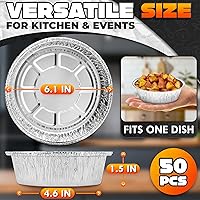 Vista 2 de Moldes redondos de aluminio para tartas, paquete de 50 moldes de aluminio reutilizables de 6 pulgadas Apilables, resistentes a la grasa