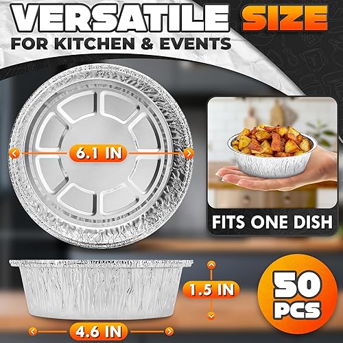 Miniatura 2 de Moldes redondos de aluminio para tartas Paquete de 50 moldes de aluminio reutilizables de Navidad de 6 pulgadas Apilables, resistentes a la grasa