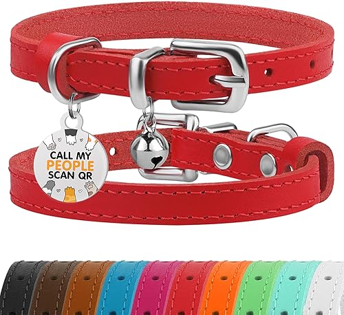 Miniatura 7 de BRONZEDOG Collar de cuero para gatos, paquete de 2 collares ajustables para mascotas con hebilla de metal para gatos, gatitos, cachorros, perros