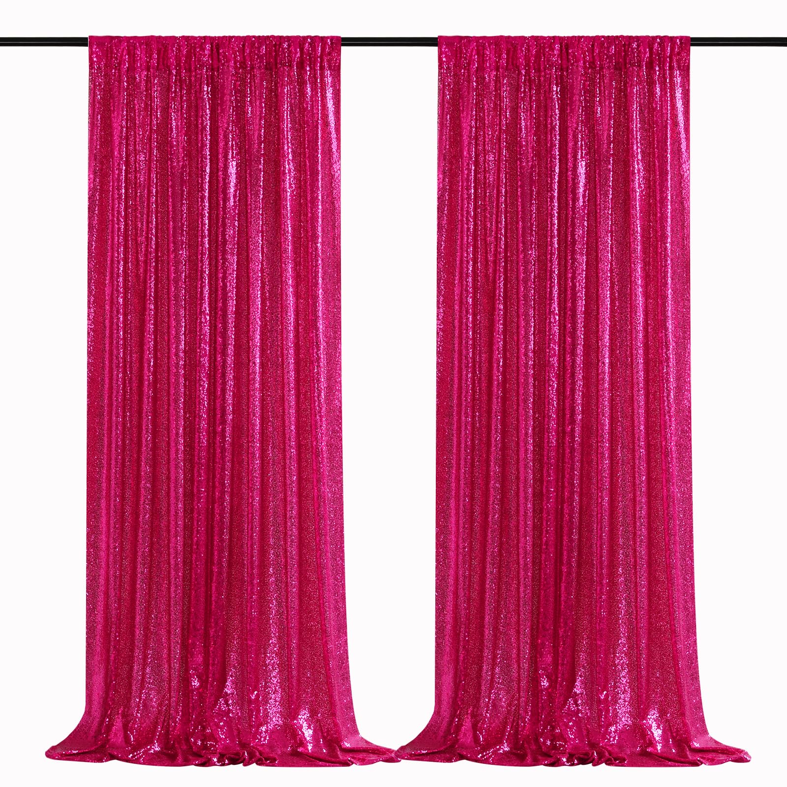 B-COOL Fuchsia Sequin Backdrop Curtains Hot Pink Glitter Backdrop 2 Panels 2ftx8ft Girls Party Backdrop Fabric for Sweetheart Birthday Wedding Party