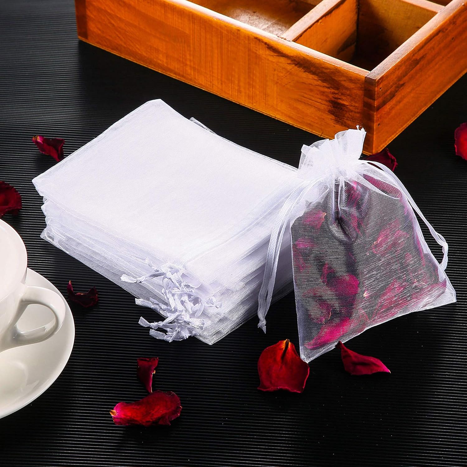 Product Deal Hestya 200 Pieces White Organza Gift Bags 4 by 4.72 Inch Sheer Drawstring Pouches Jewelry Packing Bags for Wedding Birthday Christmas Party Crafts Favor
