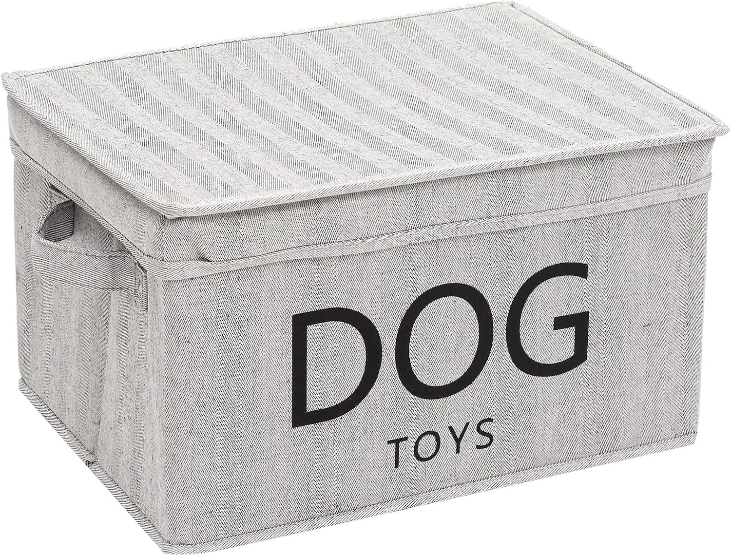 Caja de juguetes para perros MOREZI con tapa, material de lino y algodón, plegable, utilizada para organizar juguetes y suministros para mascotas-Rayas grises
