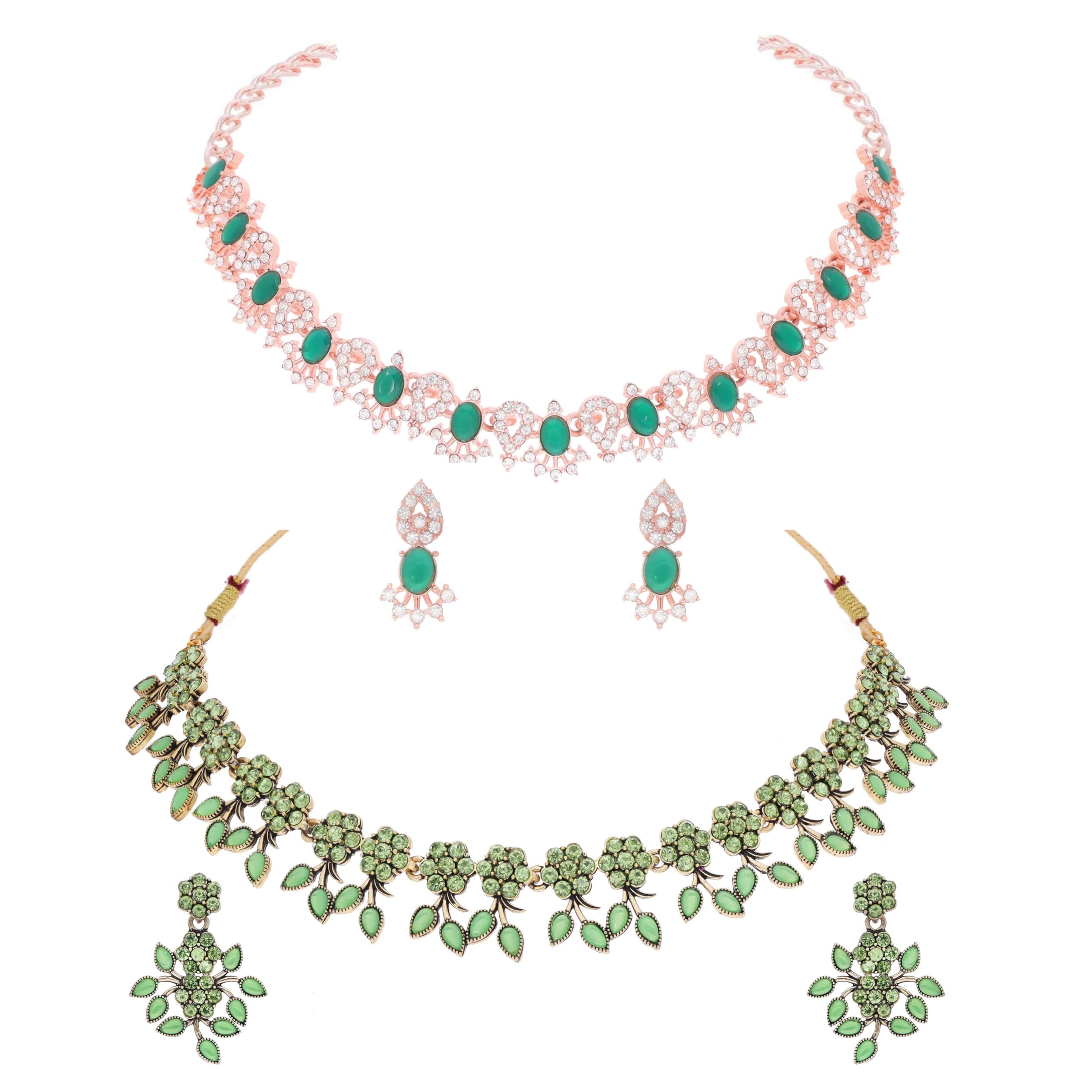 Brado Jewellery Beautifully Crafted Gold & Rose Gold Polish with (AD) Stone Studded Jewellery Choker Necklace Set Combo with Matching pair of Earring for Women and Girls (Green & Seagreen) (B0D8BS9D9Z) Amazon Price History, Amazon Price Tracker